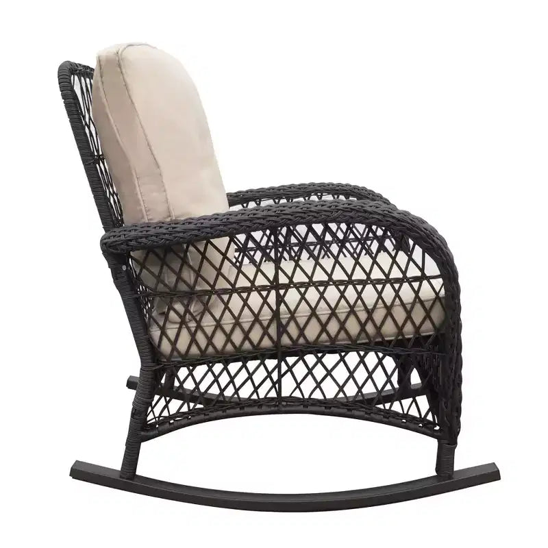 TUYOHW Fauteuil à bascule d'appoint pour terrasse, fauteuil inclinable en rotin, chaise longue en métal thermolaqué pour porche, jardin et arrière-cour, capacité de 158 kg, 2 chaises + 1 table