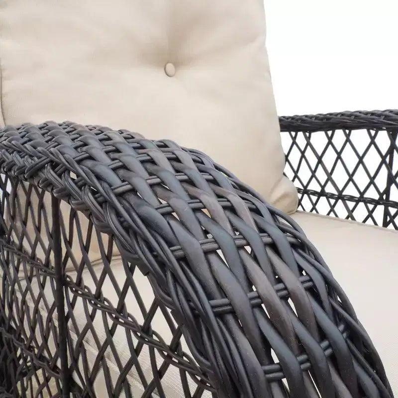 TUYOHW Fauteuil à bascule d'appoint pour terrasse, fauteuil inclinable en rotin, chaise longue en métal thermolaqué pour porche, jardin et arrière-cour, capacité de 158 kg, 2 chaises + 1 table