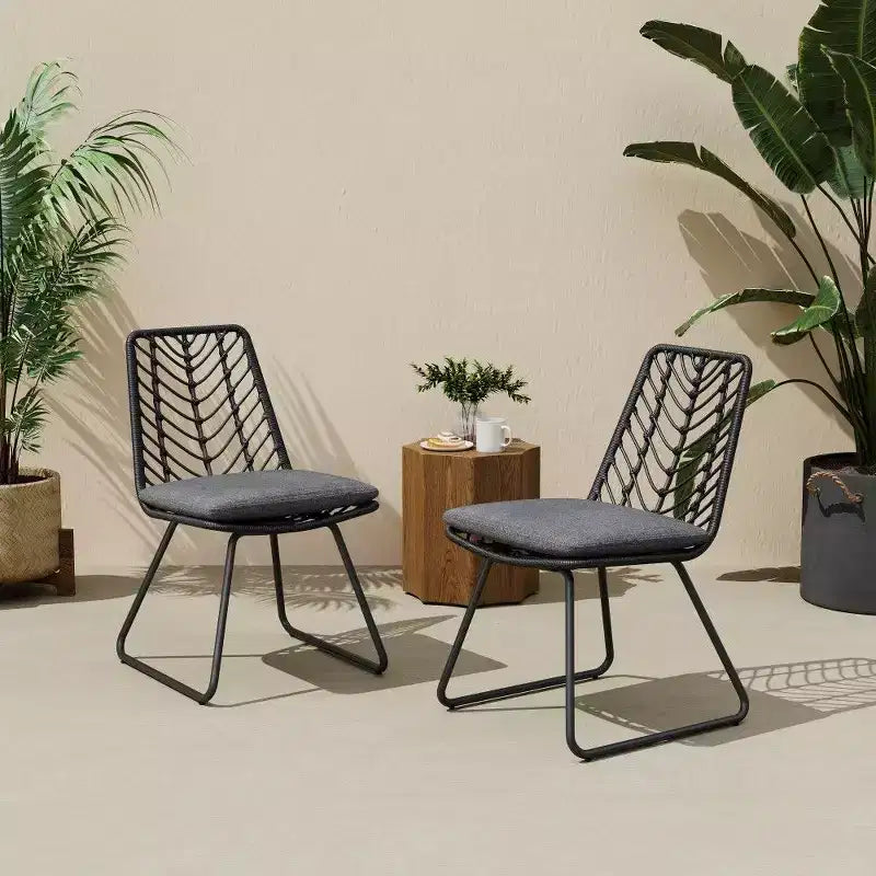 TUYOHW PE Rattan Accent Chairs Set of 2,Outdoor Patio Chairs with Water-Resistant Cushions, 300lb Capacity Each,Gray