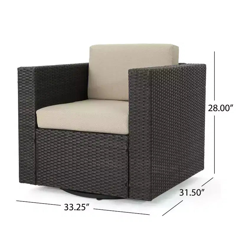 Fauteuils d'appoint pivotants à 360° TUYOHW pour terrasse, fauteuils d'extérieur en rotin PE avec base en fer et dossier rembourré, sièges de mobilier de jardin