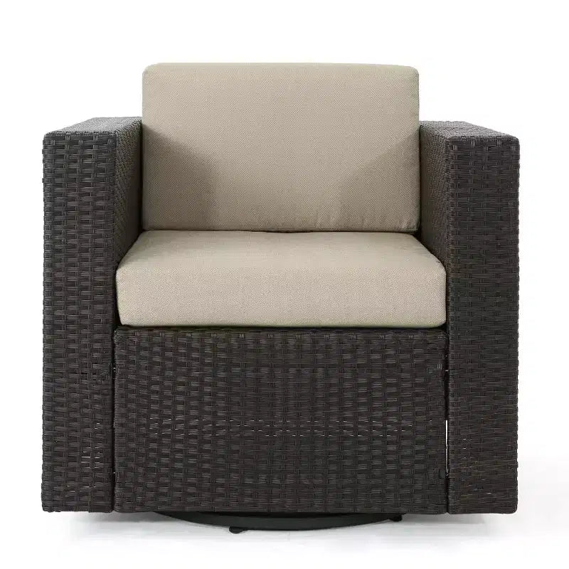 Fauteuils d'appoint pivotants à 360° TUYOHW pour terrasse, fauteuils d'extérieur en rotin PE avec base en fer et dossier rembourré, sièges de mobilier de jardin