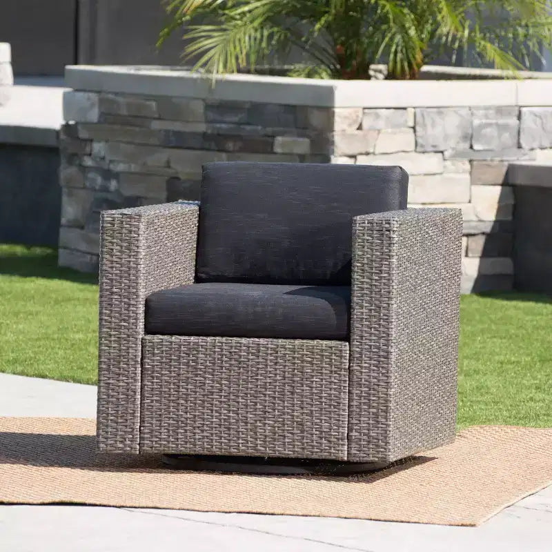 Fauteuils d'appoint pivotants à 360° TUYOHW pour terrasse, fauteuils d'extérieur en rotin PE avec base en fer et dossier rembourré, sièges de mobilier de jardin