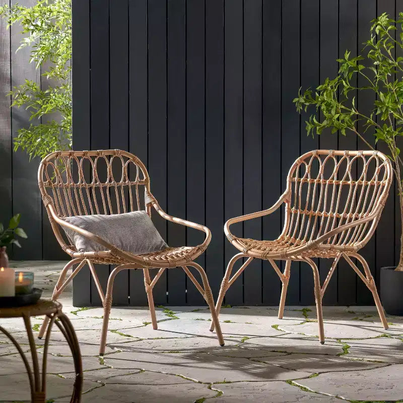 TUYOHW Boho Style Patio Accent Chairs,Set of 2,Upholstered Dining Chairs,Outdoor Faux Rattan Chairs for Backyard,Garden & Patio,400lbs Capacity,Brown