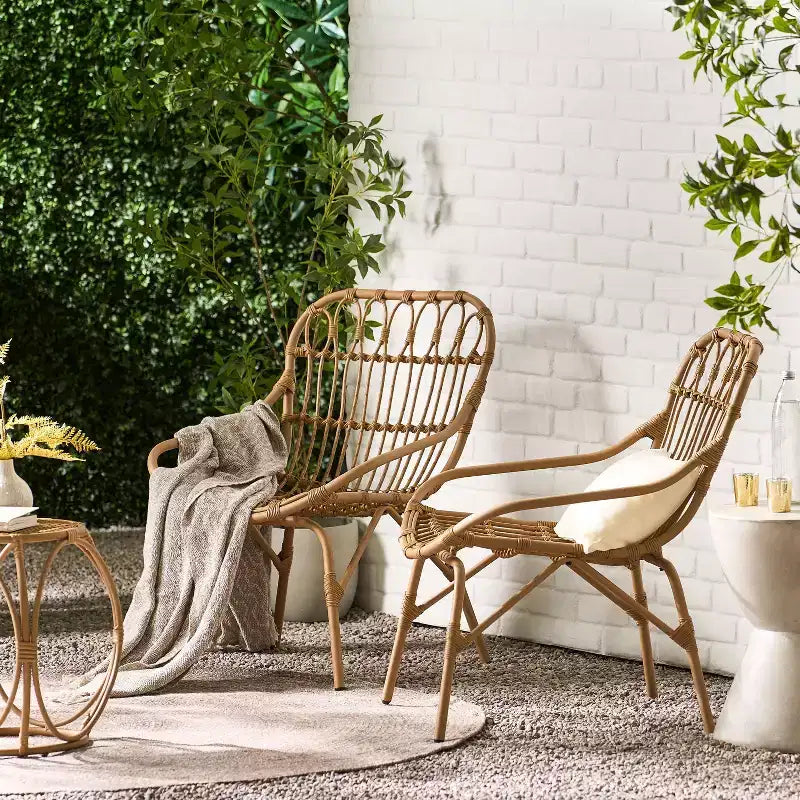 Chaises d'appoint de patio style bohème TUYOHW, lot de 2, chaises de salle à manger rembourrées, chaises d'extérieur en rotin synthétique pour jardin et patio, capacité de 180 kg, marron