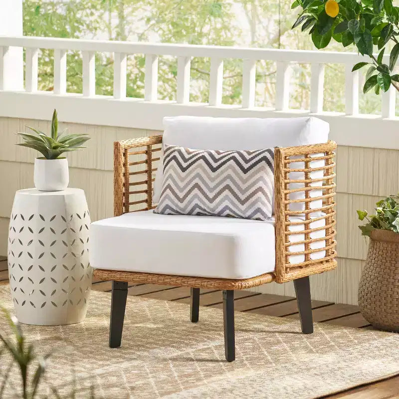 TUYOHW Semi-Enclosed PE Rattan Club Chair Patio Accent Chair,Set of 1,Boho Style Lounge Chair with Thick Water-Resistant Cushion & Foot Pads