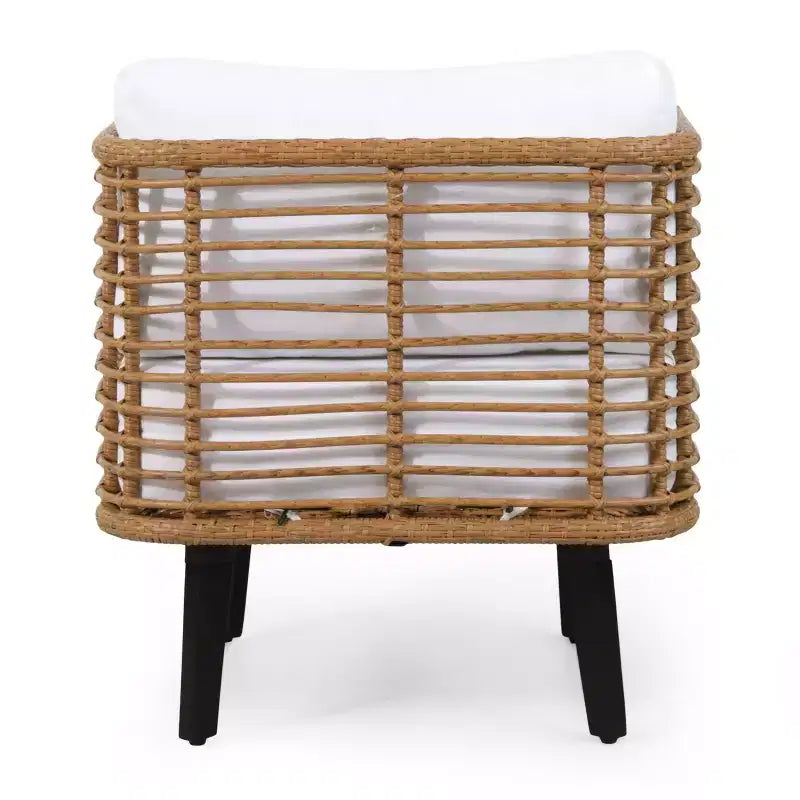 Fauteuil club semi-fermé en rotin PE TUYOHW, ensemble de 1, fauteuil de salon de style bohème avec coussin épais résistant à l'eau et patins de pieds