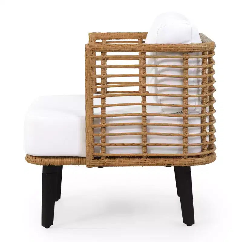 Fauteuil club semi-fermé en rotin PE TUYOHW, ensemble de 1, fauteuil de salon de style bohème avec coussin épais résistant à l'eau et patins de pieds