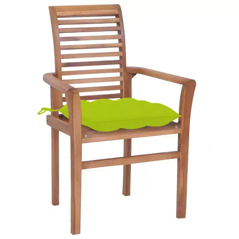 vidaXL 6 chaises de salle à manger en teck avec coussins vert vif, empilables pour un rangement peu encombrant, résistantes aux intempéries