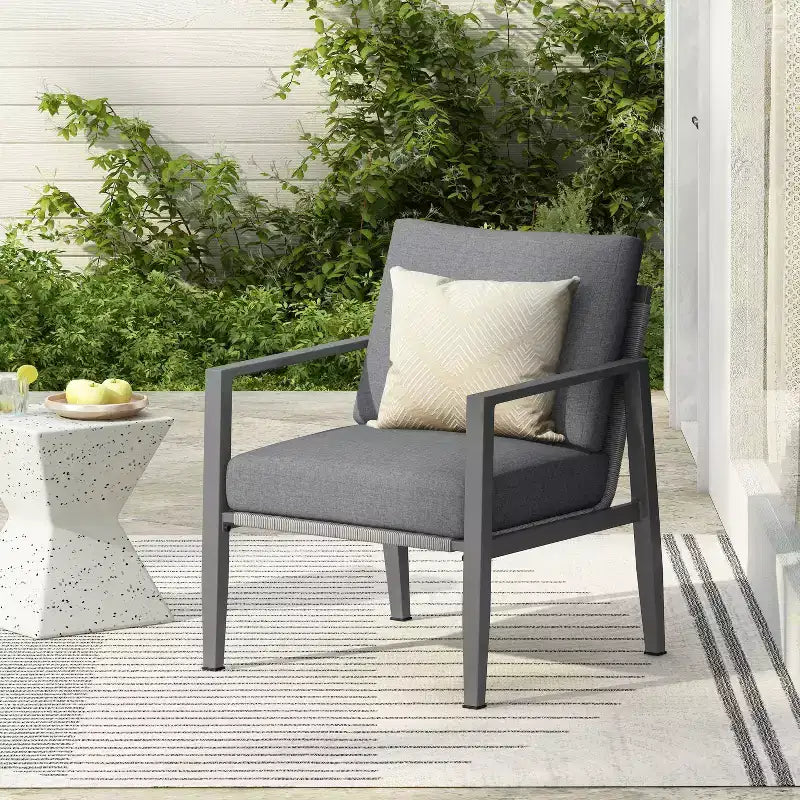 TUYOHW Chaises d'appoint de terrasse en aluminium, lot de 1/2, chaises de salle à manger rembourrées pour l'extérieur, chaises longues modernes pour jardin et arrière-cour