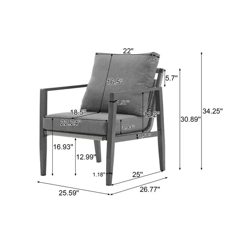 TUYOHW Chaises d'appoint de terrasse en aluminium, lot de 1/2, chaises de salle à manger rembourrées pour l'extérieur, chaises longues modernes pour jardin et arrière-cour