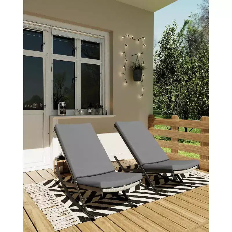 COZONY Chaise Longue Balancelle d'extérieur (lot de 2), Transat de Patio avec Coussin Amovible