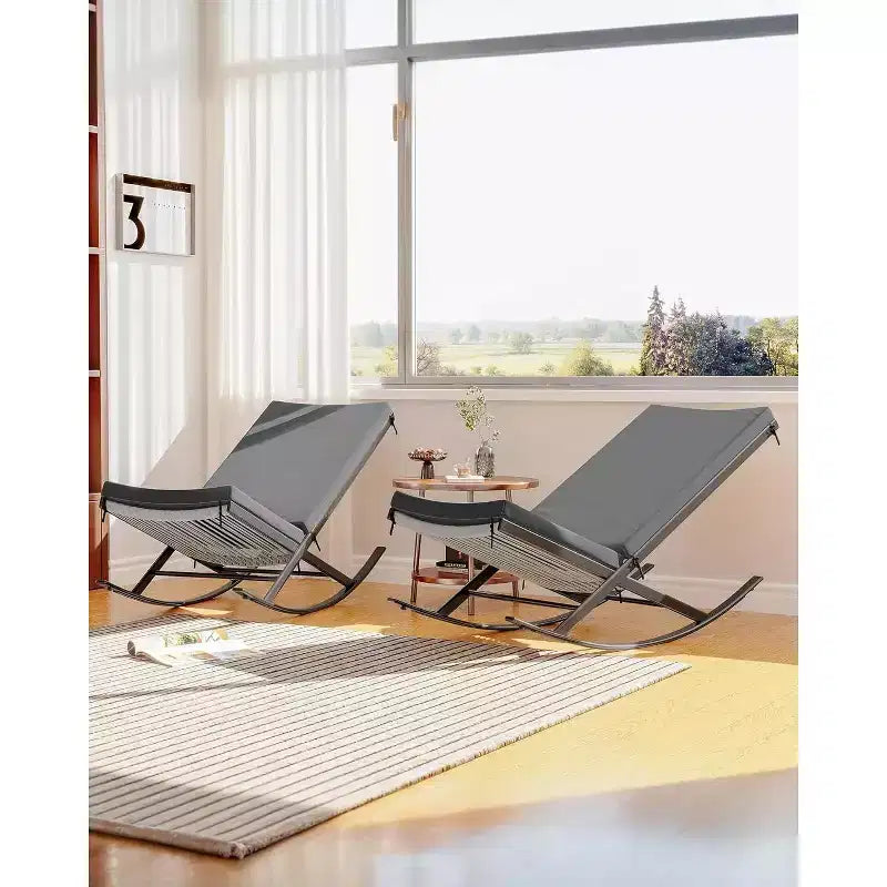 COZONY Chaise Longue Balancelle d'extérieur (lot de 2), Transat de Patio avec Coussin Amovible