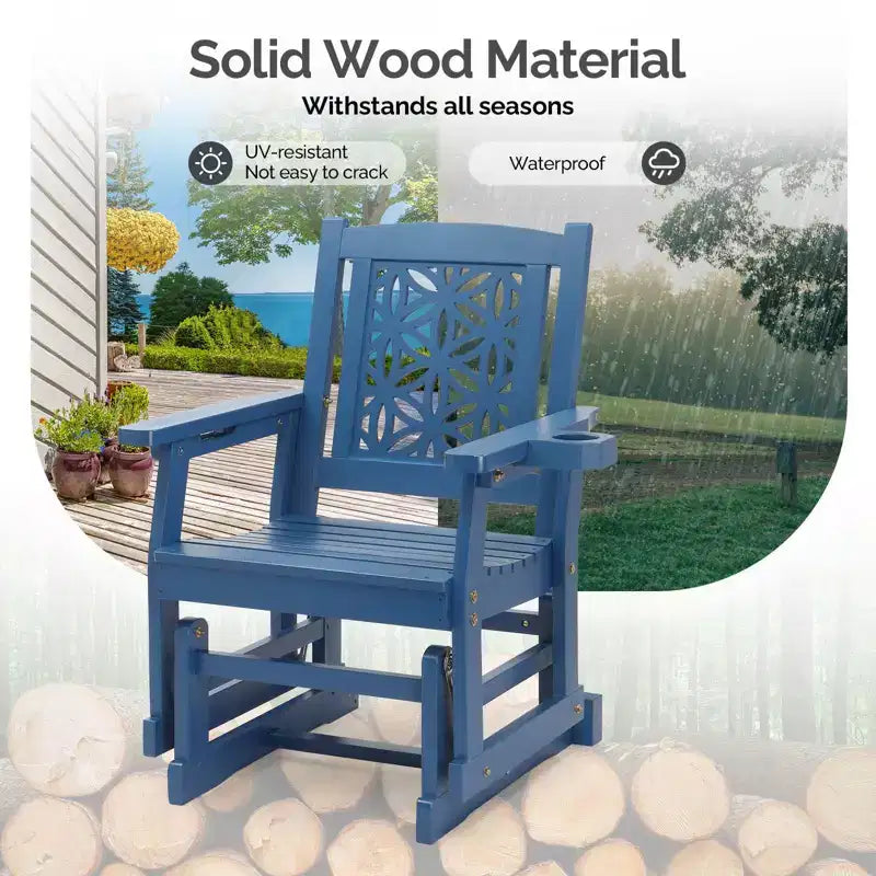 Karl Home | Fauteuil à bascule de patio en bois massif avec dossier floral