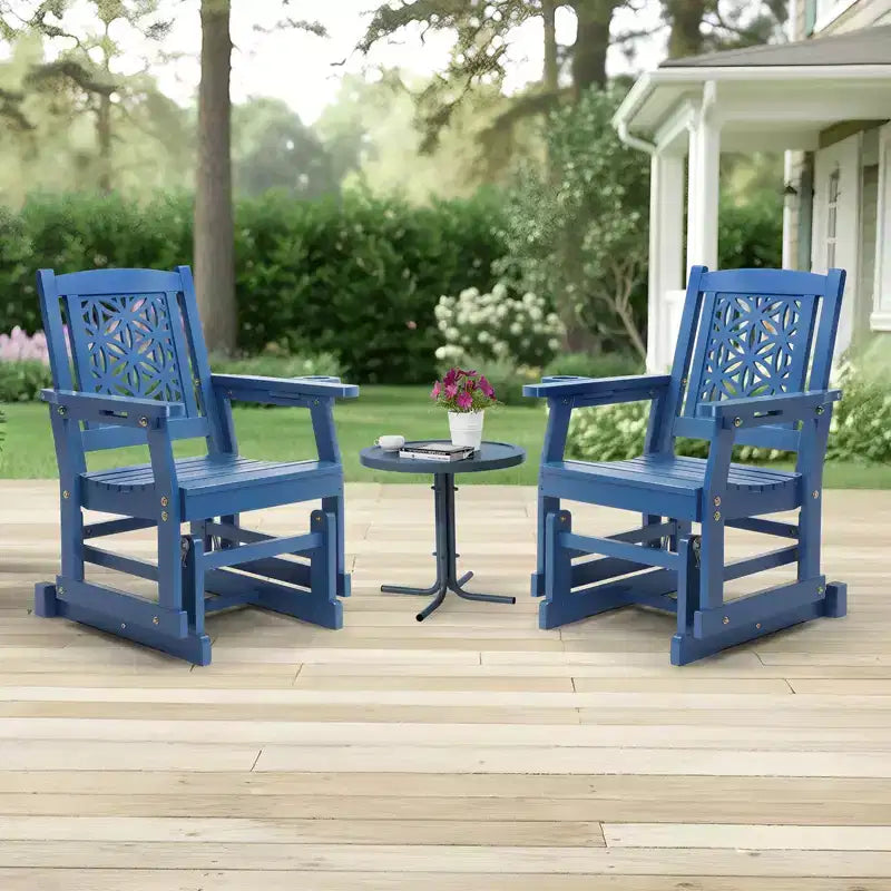 Karl Home | Fauteuil à bascule de patio en bois massif avec dossier floral