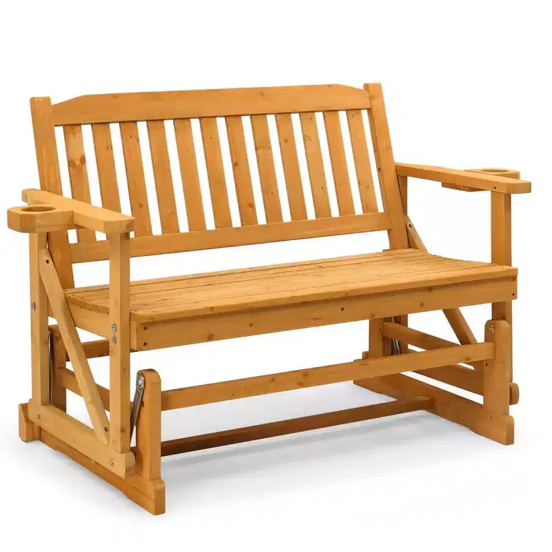 Karl Home | Banc planeur double en sapin pour patio avec dossier à lattes verticales