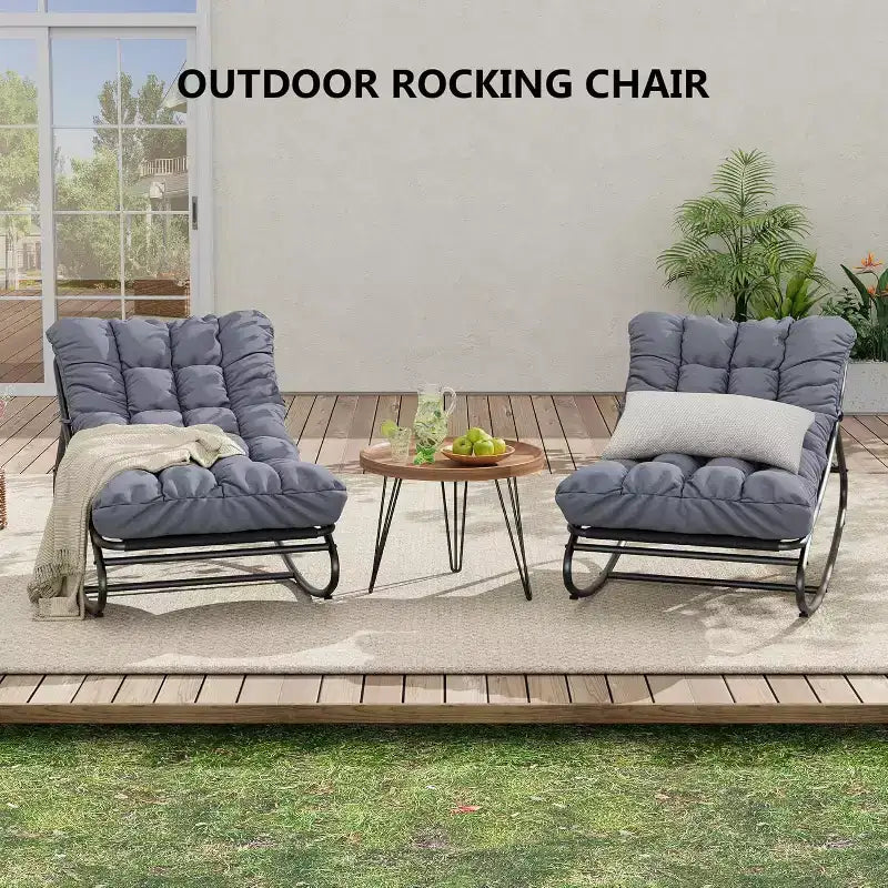 COZONY 2 Pcs Outdoor Rocking Papasan Chairs, Metal Frame with Removable Cushions
