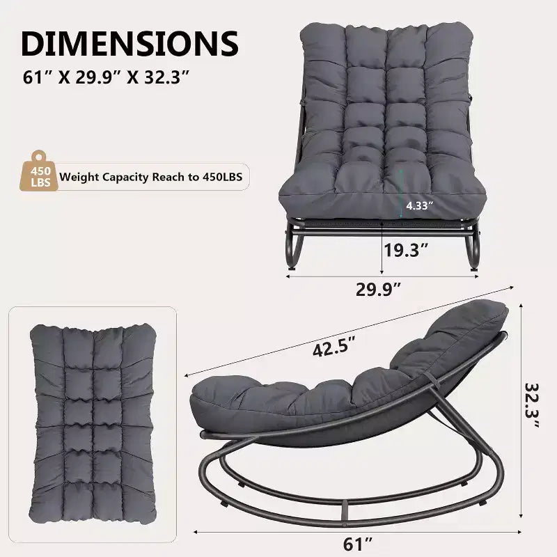 COZONY Lot de 2 fauteuils à bascule Papasan d'extérieur, cadre en métal avec coussins amovibles