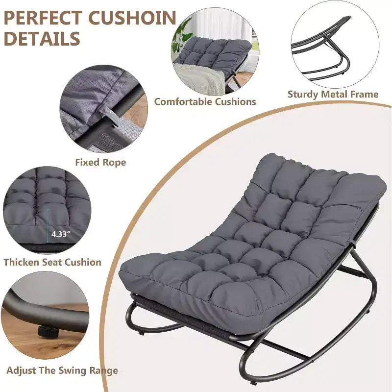 COZONY Lot de 2 fauteuils à bascule Papasan d'extérieur, cadre en métal avec coussins amovibles