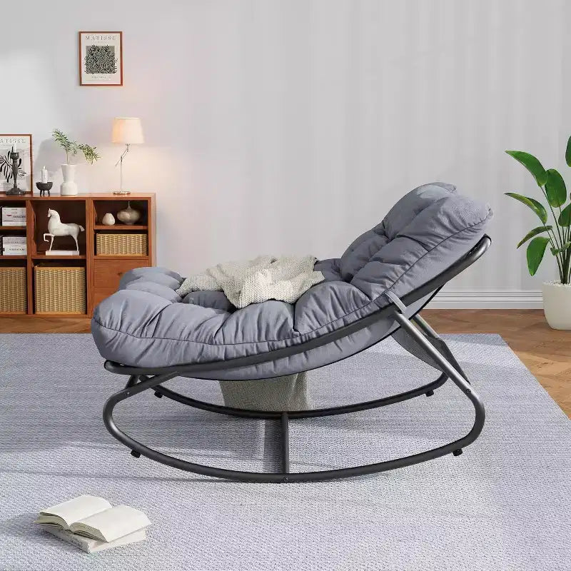 COZONY Lot de 2 fauteuils à bascule Papasan d'extérieur, cadre en métal avec coussins amovibles