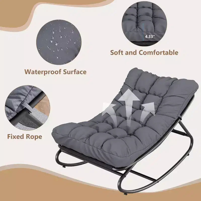 COZONY Lot de 2 fauteuils à bascule Papasan d'extérieur, cadre en métal avec coussins amovibles