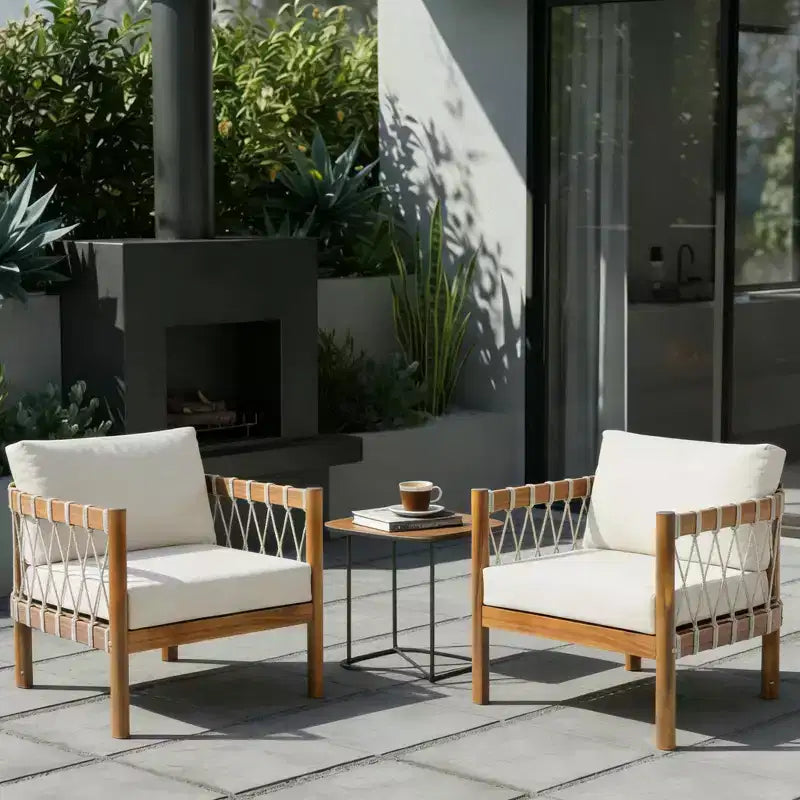 Christopher Knight Home Adalyn Outdoor Chair Acacia Wood with Beige Cushions and Rope Weave