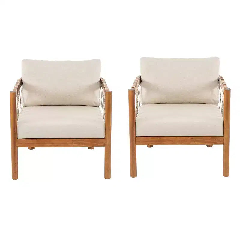 Christopher Knight Home Adalyn Chaise d'extérieur en bois d'acacia avec coussins beiges et tissage en corde