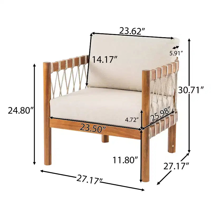 Christopher Knight Home Adalyn Chaise d'extérieur en bois d'acacia avec coussins beiges et tissage en corde