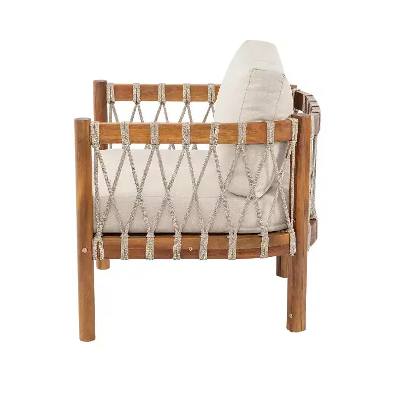 Christopher Knight Home Adalyn Chaise d'extérieur en bois d'acacia avec coussins beiges et tissage en corde