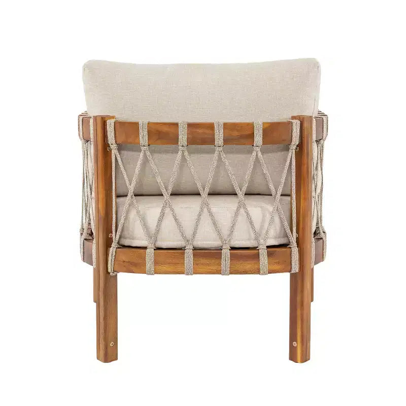 Christopher Knight Home Adalyn Chaise d'extérieur en bois d'acacia avec coussins beiges et tissage en corde