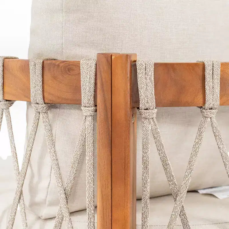 Christopher Knight Home Adalyn Chaise d'extérieur en bois d'acacia avec coussins beiges et tissage en corde