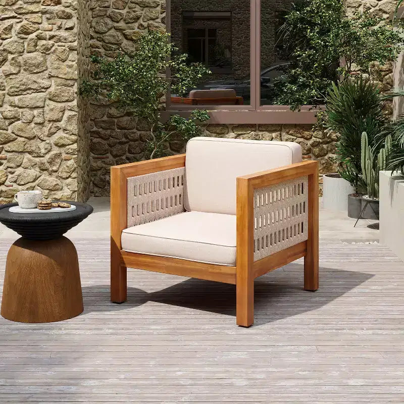 Christopher Knight Home Fauteuil de jardin Maya Boho en bois d'acacia avec accoudoirs et coussins