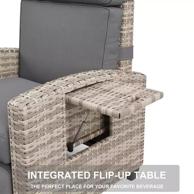 Chaise longue d'extérieur avec dossier réglable, table relevable et coussin amovible – Chaise longue en osier tout temps pour terrasse, piscine, véranda