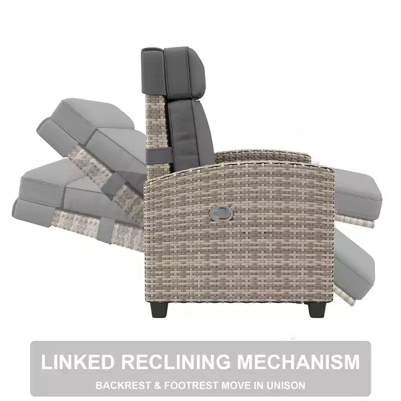 Chaise longue d'extérieur avec dossier réglable, table relevable et coussin amovible – Chaise longue en osier tout temps pour terrasse, piscine, véranda