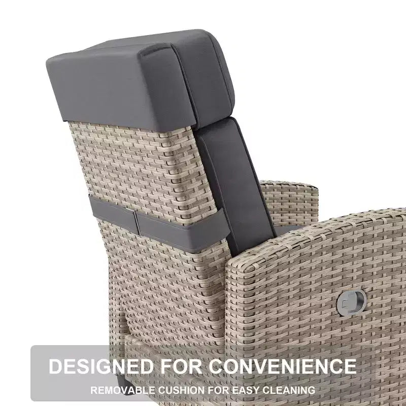 Chaise longue d'extérieur avec dossier réglable, table relevable et coussin amovible – Chaise longue en osier tout temps pour terrasse, piscine, véranda