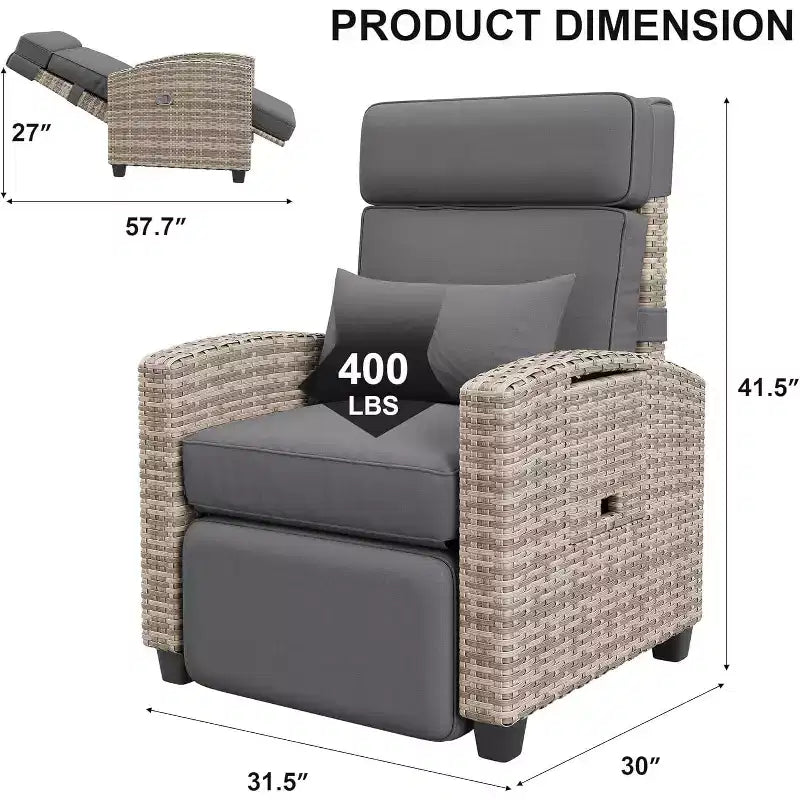 Chaise longue d'extérieur avec dossier réglable, table relevable et coussin amovible – Chaise longue en osier tout temps pour terrasse, piscine, véranda