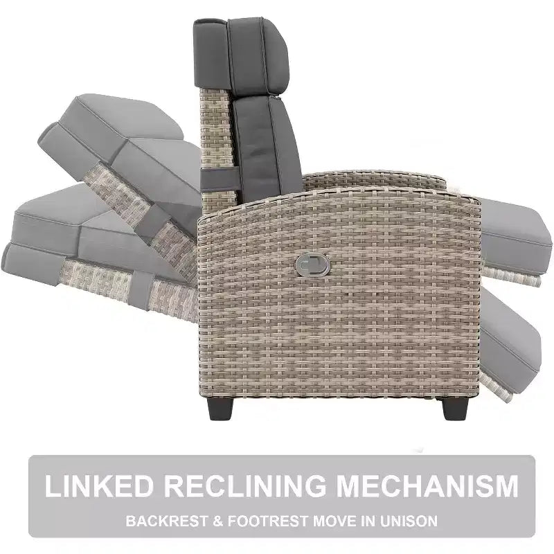 Chaise longue d'extérieur avec dossier réglable, table relevable et coussin amovible – Chaise longue en osier tout temps pour terrasse, piscine, véranda