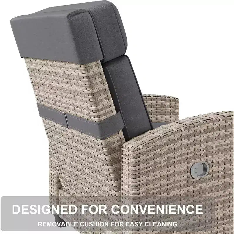 Chaise longue d'extérieur avec dossier réglable, table relevable et coussin amovible – Chaise longue en osier tout temps pour terrasse, piscine, véranda