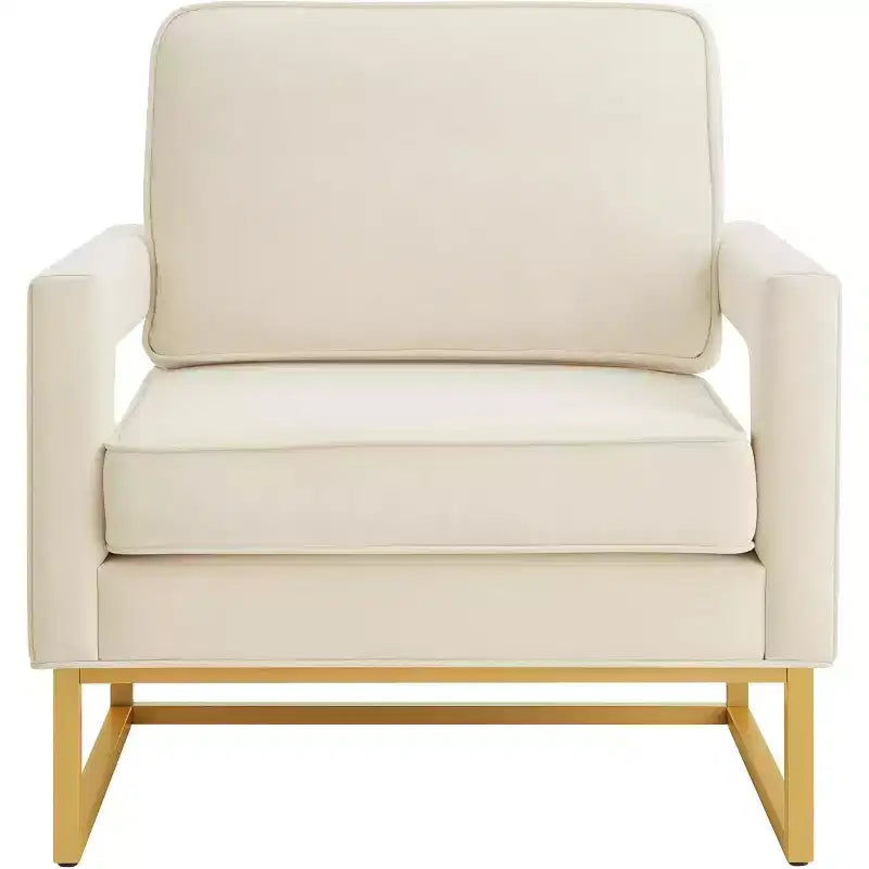 Chaise de salon confortable, Canapé en velours avec accoudoirs ouverts, Base en métal, Mousse haute densité, Chaise rembourrée moderne