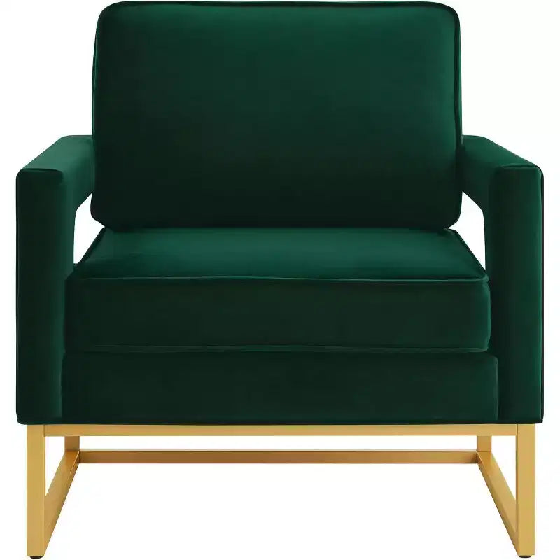 Chaise de salon confortable, Canapé en velours avec accoudoirs ouverts, Base en métal, Mousse haute densité, Chaise rembourrée moderne