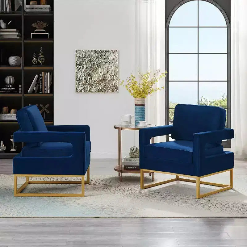 Chaise de salon confortable, Canapé en velours avec accoudoirs ouverts, Base en métal, Mousse haute densité, Chaise rembourrée moderne