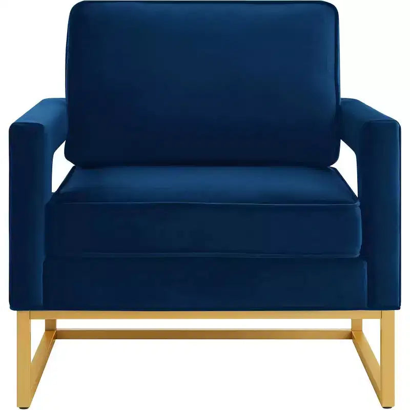 Chaise de salon confortable, Canapé en velours avec accoudoirs ouverts, Base en métal, Mousse haute densité, Chaise rembourrée moderne