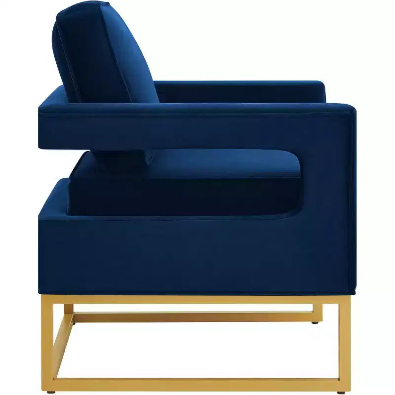 Chaise de salon confortable, Canapé en velours avec accoudoirs ouverts, Base en métal, Mousse haute densité, Chaise rembourrée moderne