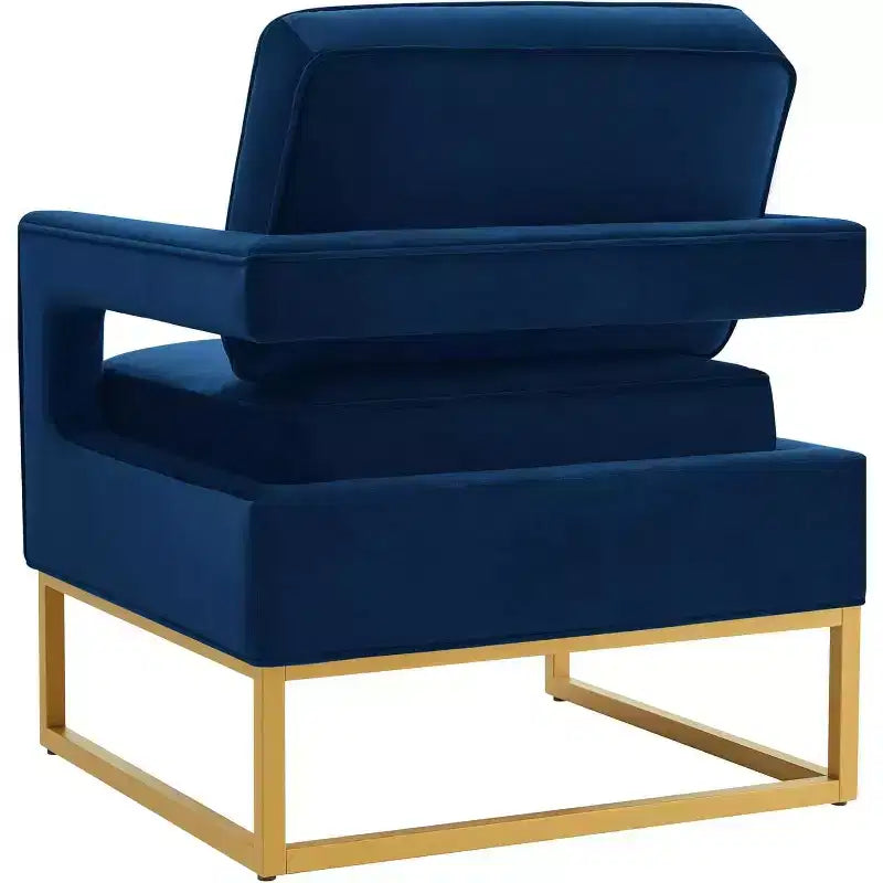 Chaise de salon confortable, Canapé en velours avec accoudoirs ouverts, Base en métal, Mousse haute densité, Chaise rembourrée moderne