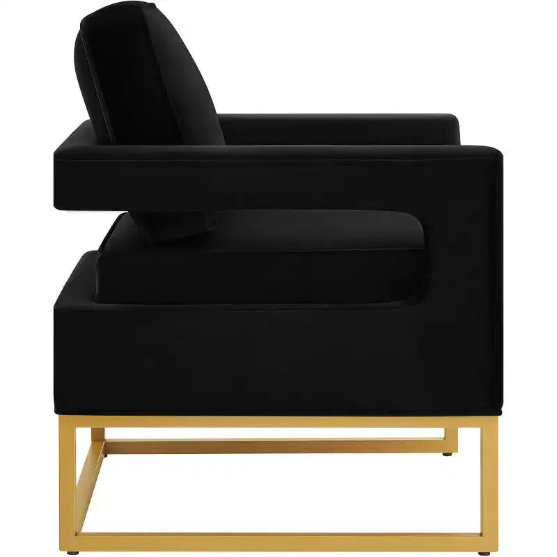 Chaise de salon confortable, Canapé en velours avec accoudoirs ouverts, Base en métal, Mousse haute densité, Chaise rembourrée moderne