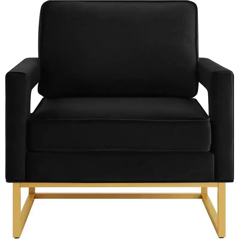 Chaise de salon confortable, Canapé en velours avec accoudoirs ouverts, Base en métal, Mousse haute densité, Chaise rembourrée moderne
