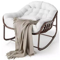 Outdoor Papasan Rocking Chair with Cushion, Wicker and Metal Frame Lounge Rocker for Patio, Porch, or Living Room, 350lb Capacity