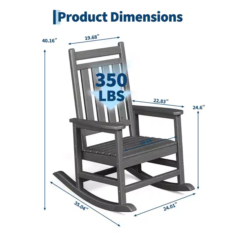 Fauteuil à bascule d'extérieur, Fauteuils à bascule à dossier haut en PEHD toutes saisons et mobilier en bois poly pour patio et porche, Gris