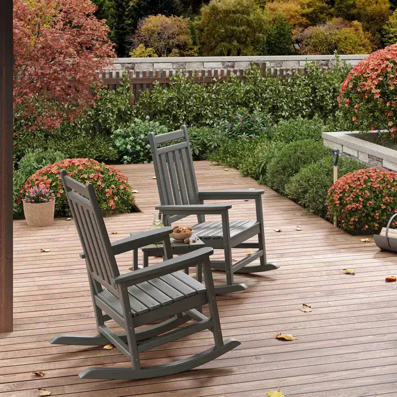 Fauteuil à bascule d'extérieur, Fauteuils à bascule à dossier haut en PEHD toutes saisons et mobilier en bois poly pour patio et porche, Gris