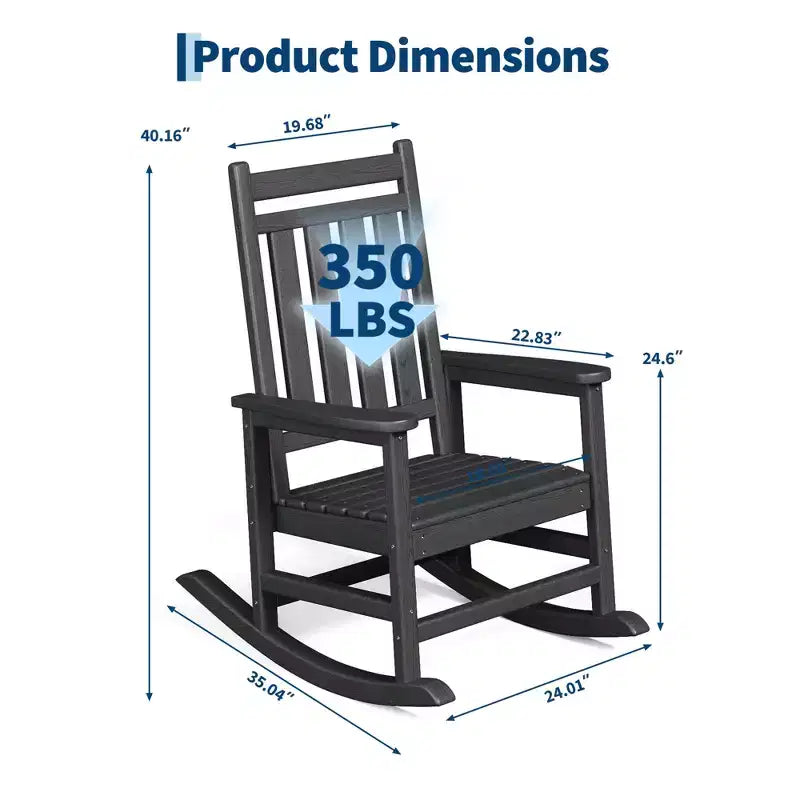 Fauteuil à bascule d'extérieur, Fauteuils à bascule à dossier haut en PEHD toutes saisons et mobilier en bois poly pour patio et porche, Gris