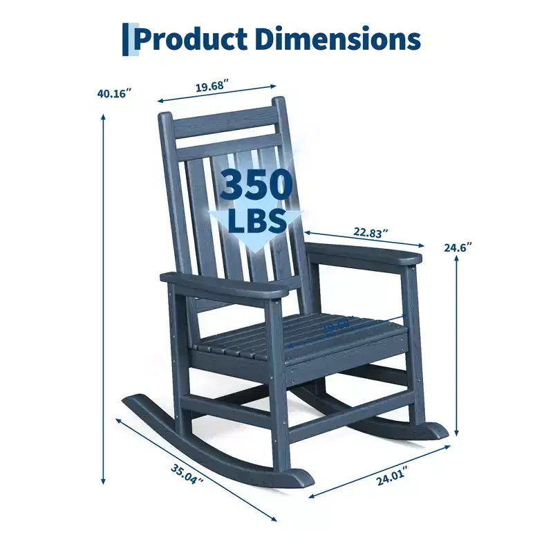 Fauteuil à bascule d'extérieur, Fauteuils à bascule à dossier haut en PEHD toutes saisons et mobilier en bois poly pour patio et porche, Gris